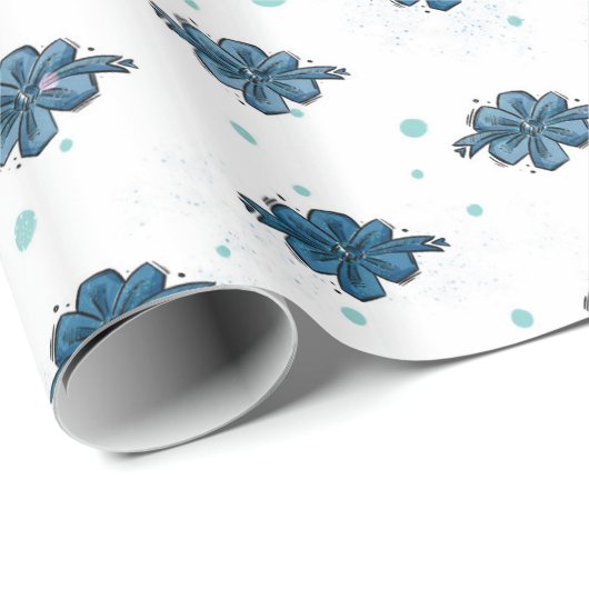 Navy Blue Bow Pattern Glossy Wrapping Paper ラッピングペーパー (ロールコーナー)