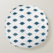 Navy Blue Bow Pattern Round Throw Pillow ラウンドクッション (正面)