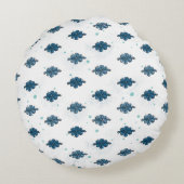 Navy Blue Bow Pattern Round Throw Pillow ラウンドクッション (裏面)
