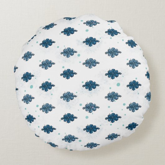 Navy Blue Bow Pattern Round Throw Pillow ラウンドクッション (裏面)