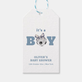Navy Blue Bow Soccer Boy Thank You Baby Shower ギフトタグ