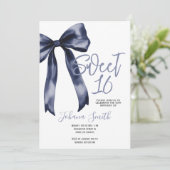 Navy Blue Bow Sweet Sixteen Girl Birthday Party 招待状 (スタンド正面)