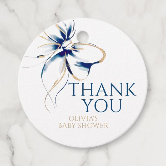 Navy Blue Bow Thank You Baby Shower フェイバータグ (正面)