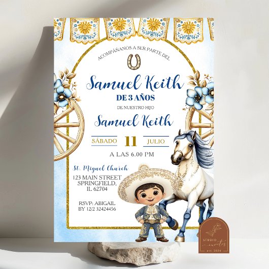 Navy Blue Boy Charro and Horse Presentacion de 3 a 招待状