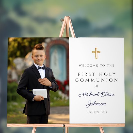 Navy Blue Boy Photo First Communion Welcome アクリルサイン (ニュートラル)