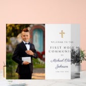 Navy Blue Boy Photo First Communion Welcome アクリルサイン (ウェディング)