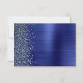 Navy Blue Brushed Metal Glitter Script Wedding 出欠カード (裏面)