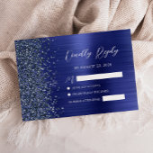 Navy Blue Brushed Metal Glitter Script Wedding 出欠カード