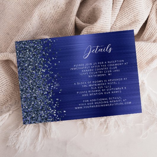 Navy Blue Brushed Metal Wedding Details  エンクロージャーカード