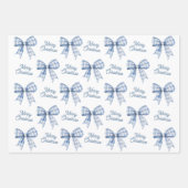 Navy Blue Buffalo Plaid Bow Check Merry Christmas ラッピングペーパーシート (正面2)