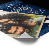 Navy Blue Burgundy Floral Lace Wedding ポスター (角)