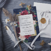 Navy Blue Burgundy Rustic Budget QR Code Wedding 招待状