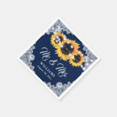 Navy Blue Burlap Floral Lace Sunflower Wedding スタンダードカクテルナプキン (角)