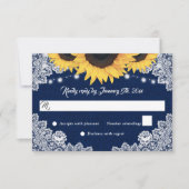 Navy Blue Burlap Floral Lace Sunflower Wedding 出欠カード (正面)