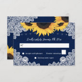 Navy Blue Burlap Lace Sunflower Weding RSVPカード (正面/裏面)