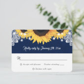 Navy Blue Burlap String Lights Sunflower Wedding 出欠カード (スタンド正面)