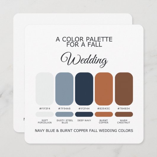Navy Blue Burnt Copper Fall Wedding Palette Card 招待状 (正面/裏面)