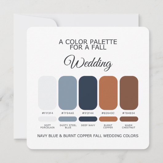 Navy Blue Burnt Copper Fall Wedding Palette Card 招待状 (裏面)