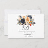 Navy Blue, Burnt Orange & Champagne Floral Wedding 出欠カード (正面)