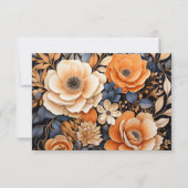 Navy Blue, Burnt Orange & Champagne Floral Wedding 出欠カード (裏面)