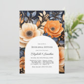 Navy Blue Burnt Orange Champagne Rehearsal Dinner 招待状 (スタンド正面)