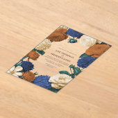 Navy Blue, Burnt Orange & Champagne Wedding アクリル招待状 (レイダウン)