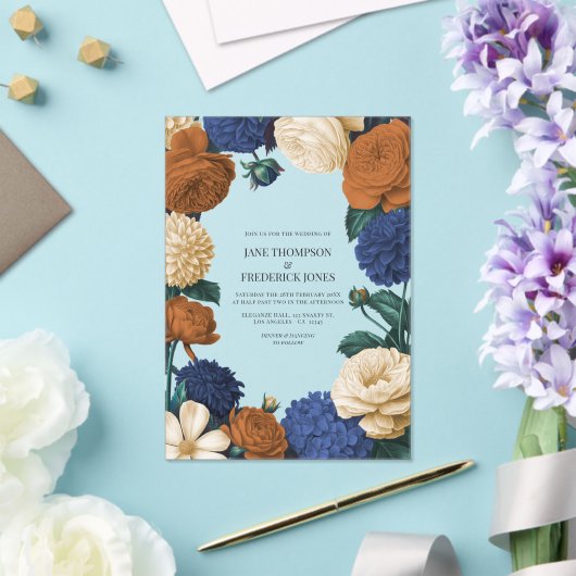 Navy Blue, Burnt Orange & Champagne Wedding アクリル招待状 (インサイチュ (ウェディング))