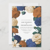 Navy Blue, Burnt Orange & Champagne Wedding 招待状 (正面)