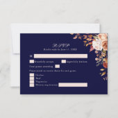 Navy Blue Burnt Orange Floral Wedding RSVP Card (正面)
