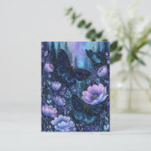 Navy Blue Butterfly in Pine Forest Night Sky ポストカード (スタンド正面)