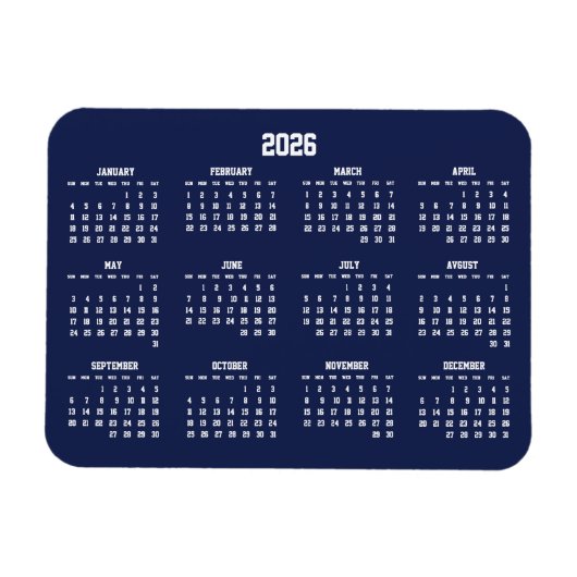 Navy Blue Calendar 2026 Flexible Magnet マグネット (横)