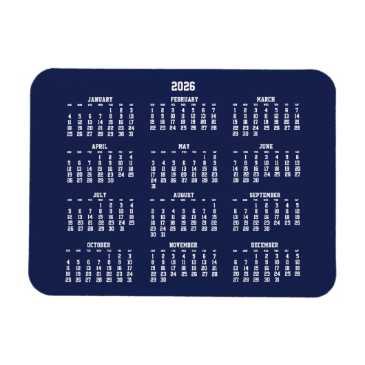 Navy Blue Calendar 2026 Small Flexible Magnet マグネット (横)