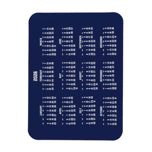 Navy Blue Calendar 2026 Small Flexible Magnet マグネット (縦)