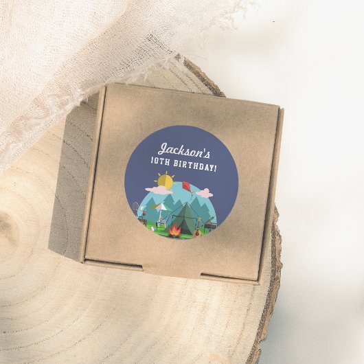 Navy Blue Camping Birthday Party ラウンドシール