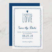 Navy Blue Celebrating Love Wedding Save the Date セーブザデート (正面/裏面)
