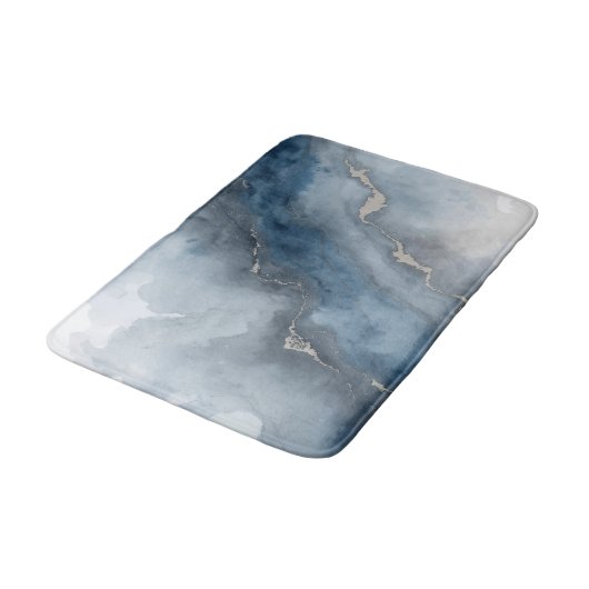 Navy Blue Charcoal Gray White Beige Abstract バスマット (アングル)