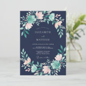 Navy Blue Charming Floral Wedding 招待状 (スタンド正面)
