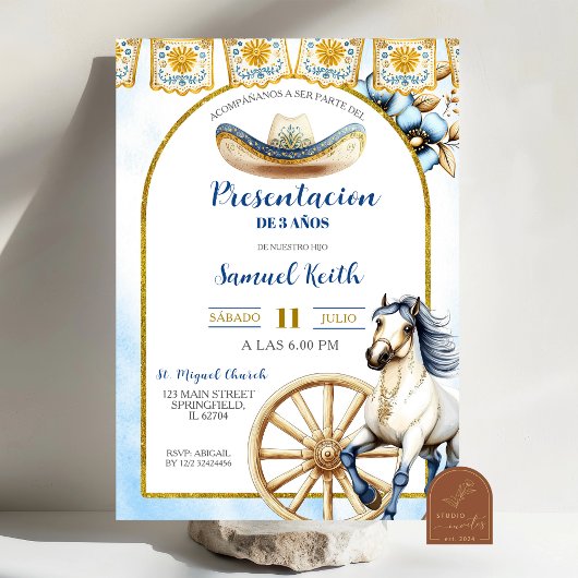 Navy Blue Charro Presentacion de 3 anos Invitatio 招待状