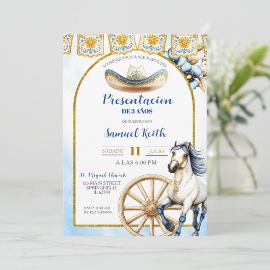 Navy Blue Charro Presentacion de 3 anos Invitatio 招待状 (スタンド正面)