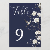 Navy Blue Chinoiserie Floral Garden Table Numbers 招待状 (裏面)