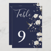 Navy Blue Chinoiserie Floral Garden Table Numbers 招待状 (正面/裏面)