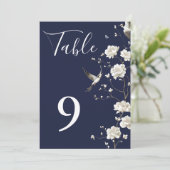 Navy Blue Chinoiserie Floral Garden Table Numbers 招待状 (スタンド正面)