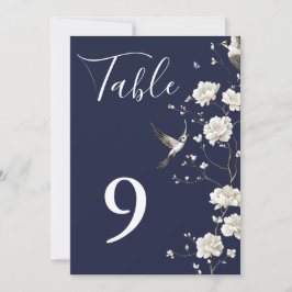 Navy Blue Chinoiserie Floral Garden Table Numbers 招待状