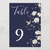 Navy Blue Chinoiserie Floral Garden Table Numbers 招待状 (正面)