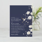Navy Blue Chinoiserie Floral Garden Wedding Photo 招待状 (スタンド正面)
