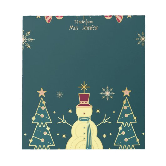 Navy-Blue Christmas Sketched Trees & Reindeer Note ノートパッド (正面)