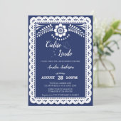 Navy Blue Cielito Lindo Papel Picado Baby Shower 招待状 (スタンド正面)
