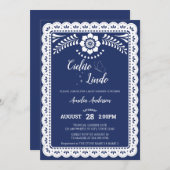 Navy Blue Cielito Lindo Papel Picado Baby Shower 招待状 (正面/裏面)