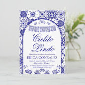 Navy Blue Cielito Lindo Papel Picado Baby Shower 招待状 (スタンド正面)