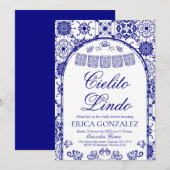 Navy Blue Cielito Lindo Papel Picado Baby Shower 招待状 (正面/裏面)